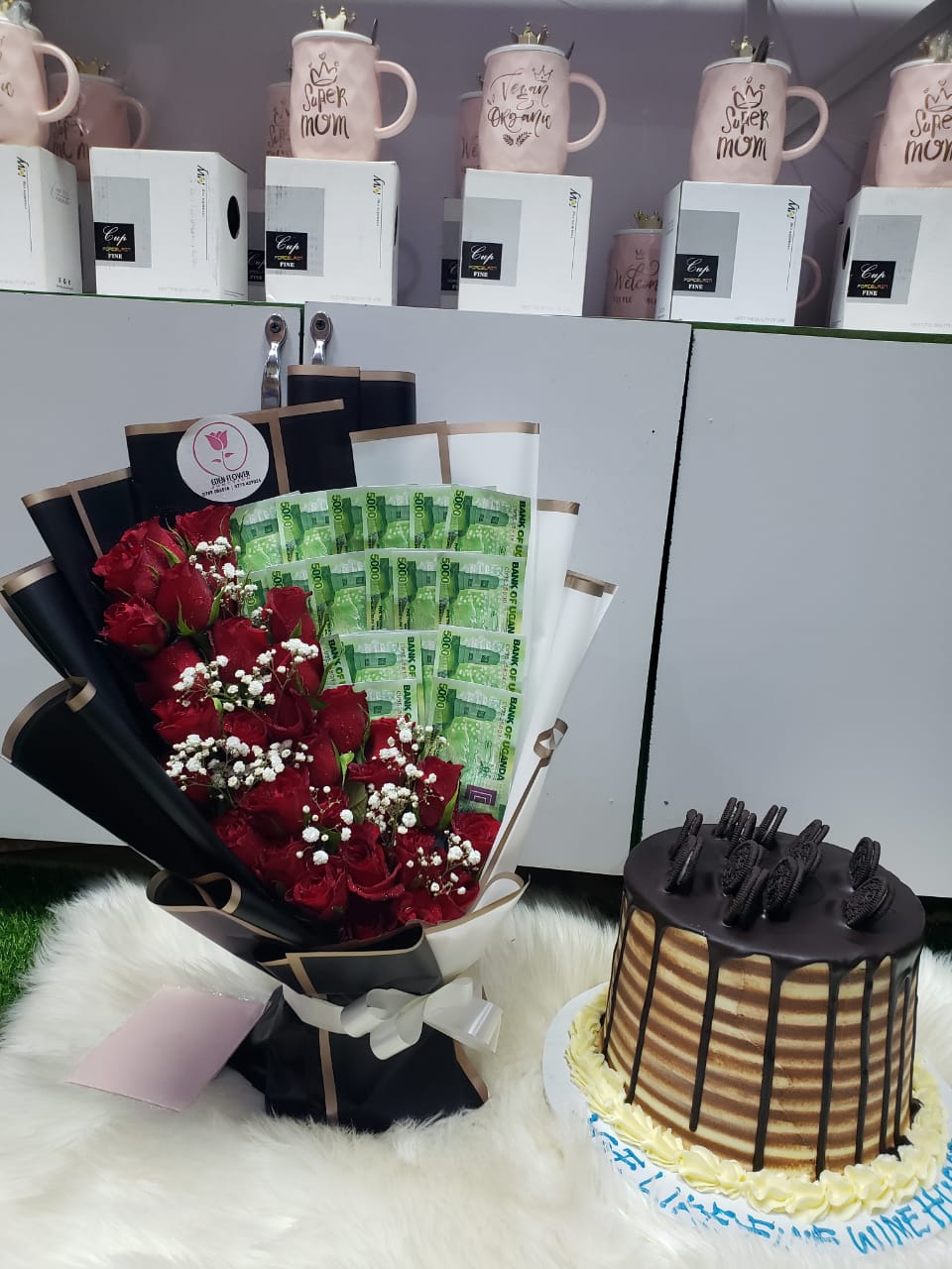 Red rose and gift arrangement